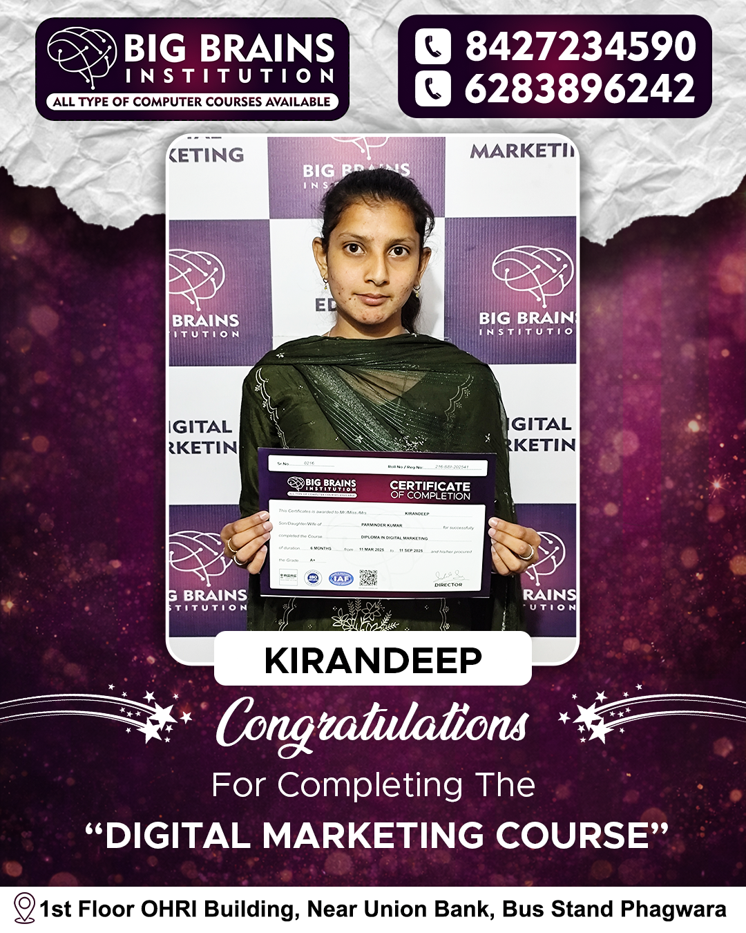 Certification of Digital Markerting to KIRAN